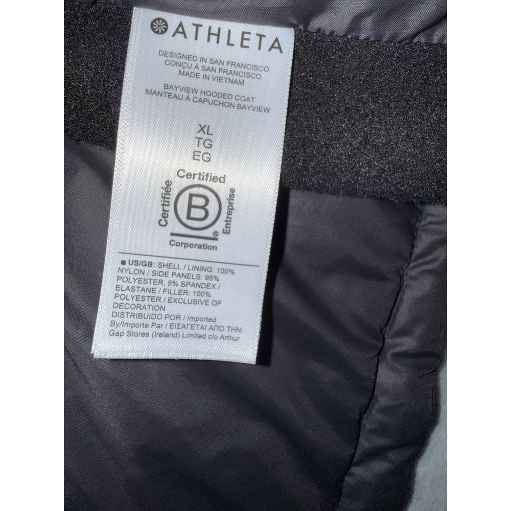 Athleta Women's XL Bayview Quilted Hooded‎ Coat Black Warm Lightweight Jacket - Picture 7 of 7